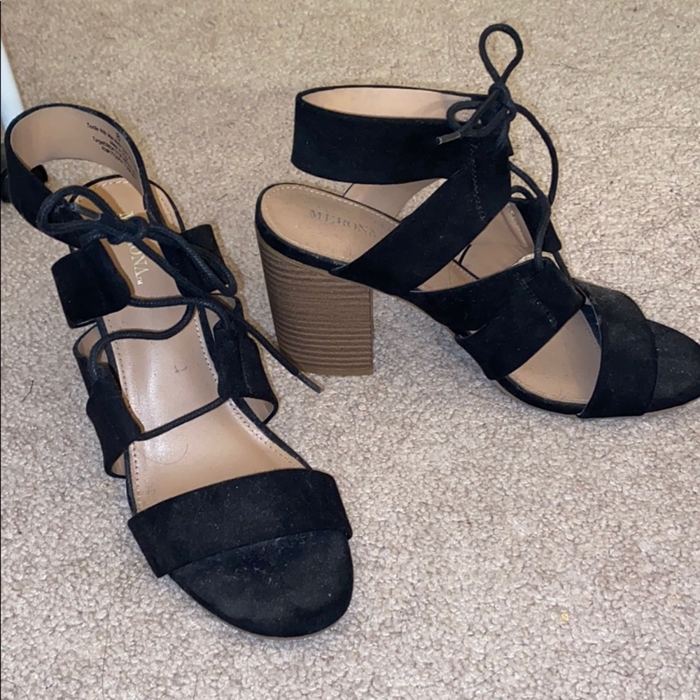 Cute black tie up block heels